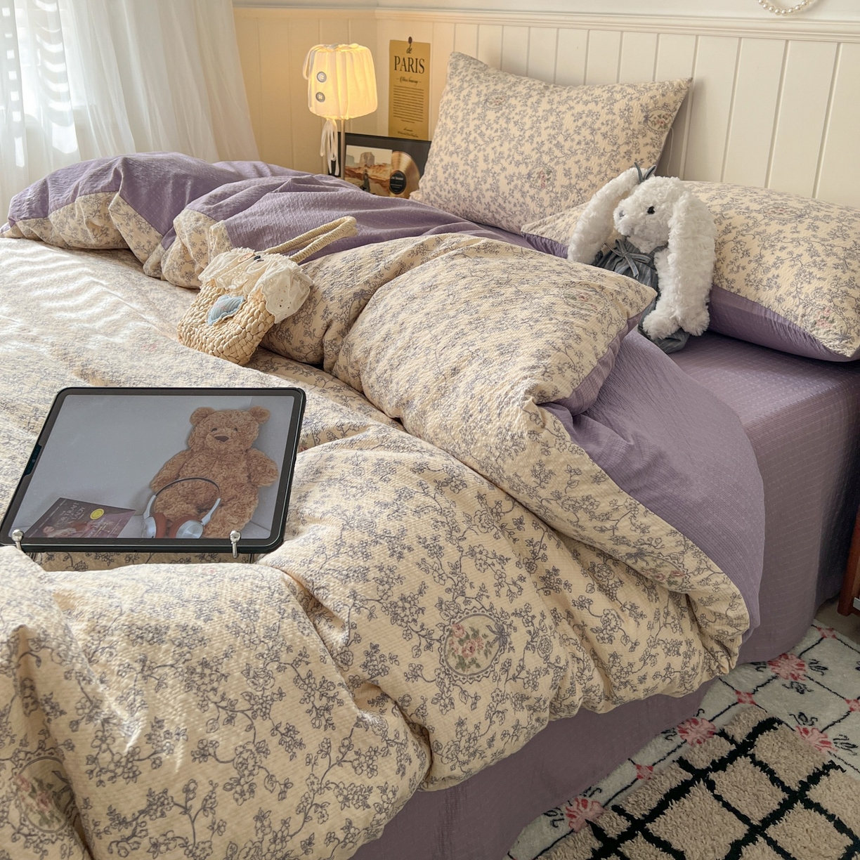 91家纺网 家纺一手货源 找家纺 水木坊 2026春夏新款高品质泡芙普通款四件套 蕾丝花匣