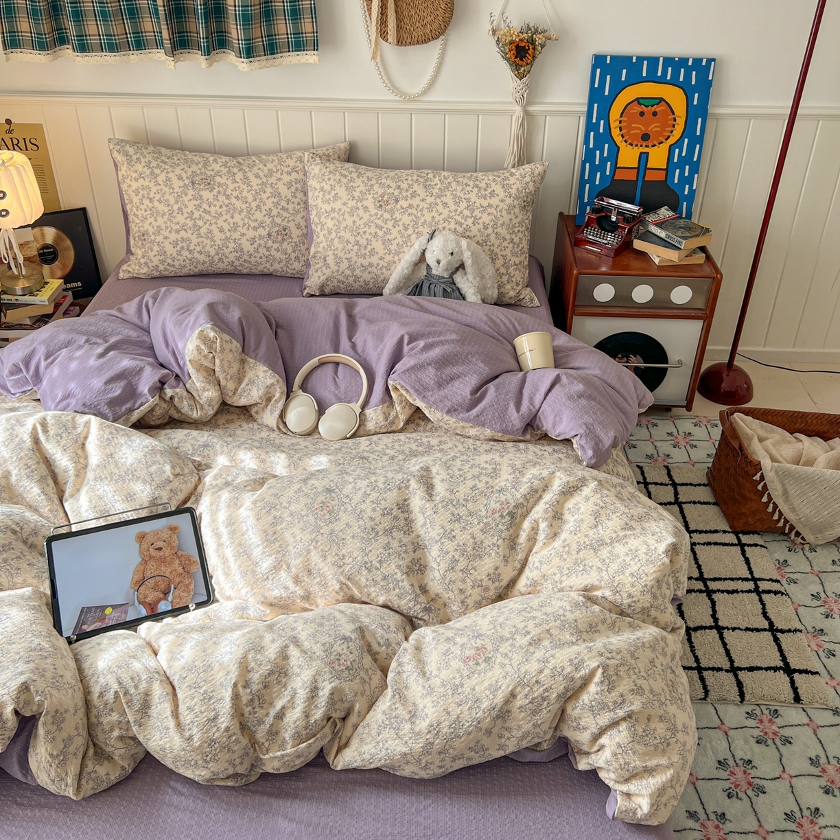 91家纺网 家纺一手货源 找家纺 水木坊 2026春夏新款高品质泡芙普通款四件套 蕾丝花匣