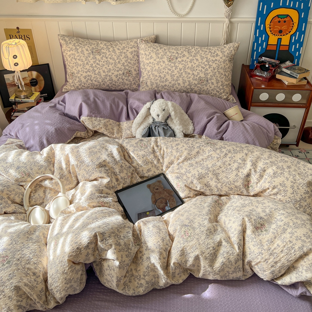 91家纺网 家纺一手货源 找家纺 水木坊 2026春夏新款高品质泡芙普通款四件套 蕾丝花匣