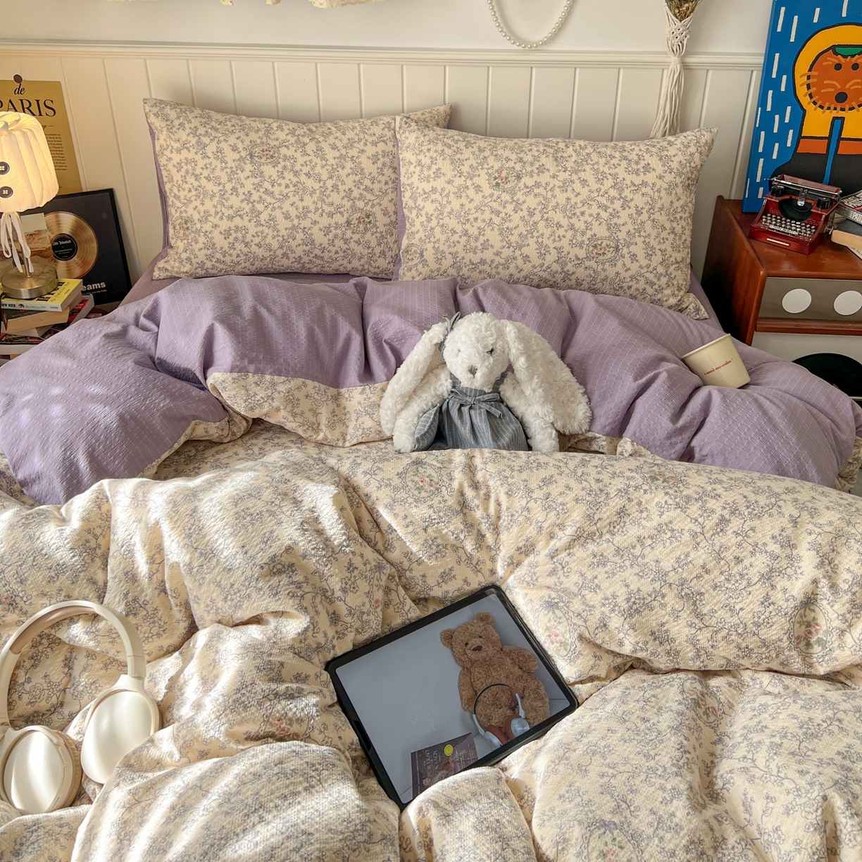 91家纺网 家纺一手货源 找家纺 水木坊 2026春夏新款高品质泡芙普通款四件套 蕾丝花匣