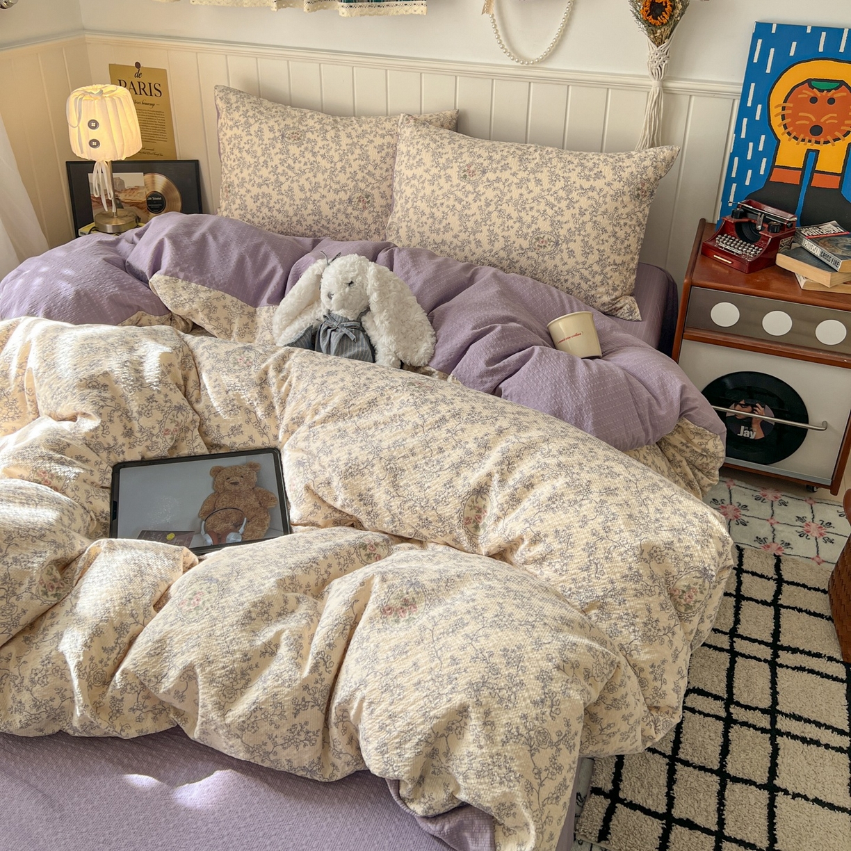 91家纺网 家纺一手货源 找家纺 水木坊 2026春夏新款高品质泡芙普通款四件套 蕾丝花匣