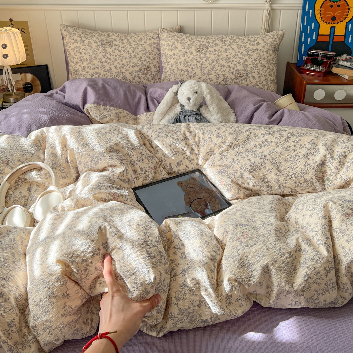 91家纺网 家纺一手货源 找家纺 水木坊 2026春夏新款高品质泡芙普通款四件套 蕾丝花匣