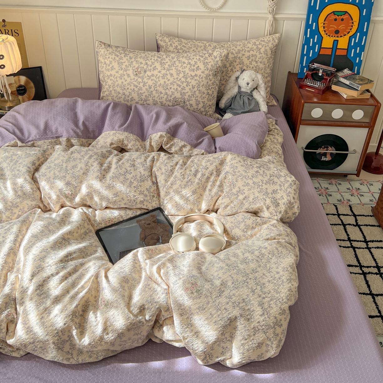 91家纺网 家纺一手货源 找家纺 水木坊 2026春夏新款高品质泡芙普通款四件套 蕾丝花匣