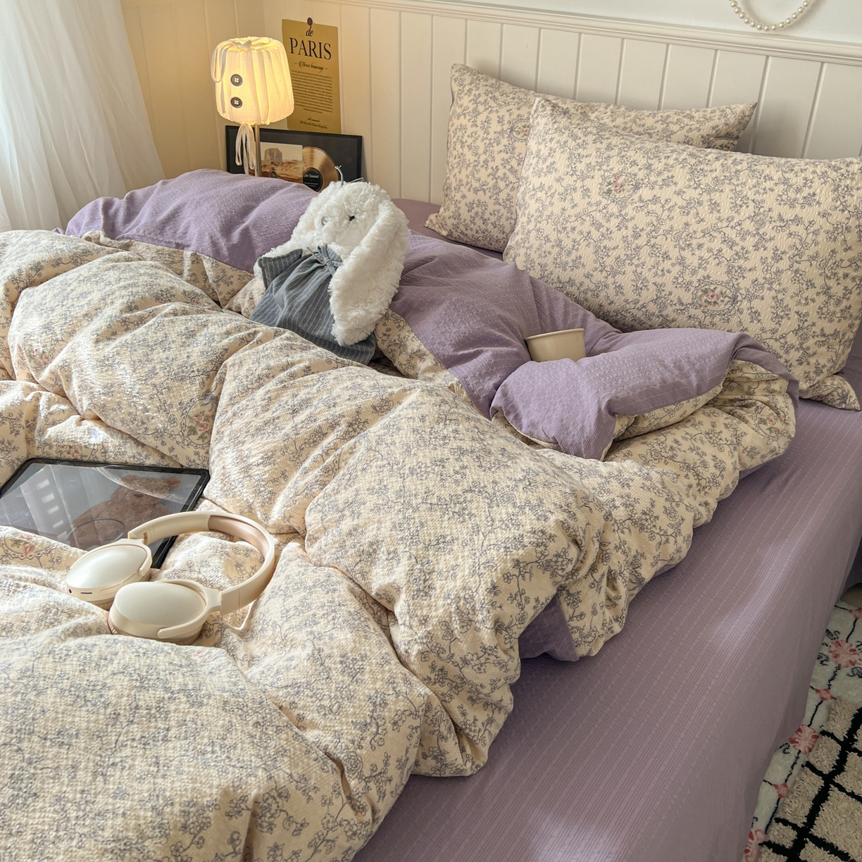 91家纺网 家纺一手货源 找家纺 水木坊 2026春夏新款高品质泡芙普通款四件套 蕾丝花匣