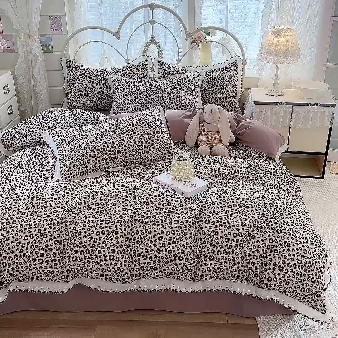 91家纺网 家纺一手货源 找家纺 莉莉安家纺 2026新款古法水洗云感棉印花四件套 古法-豹纹