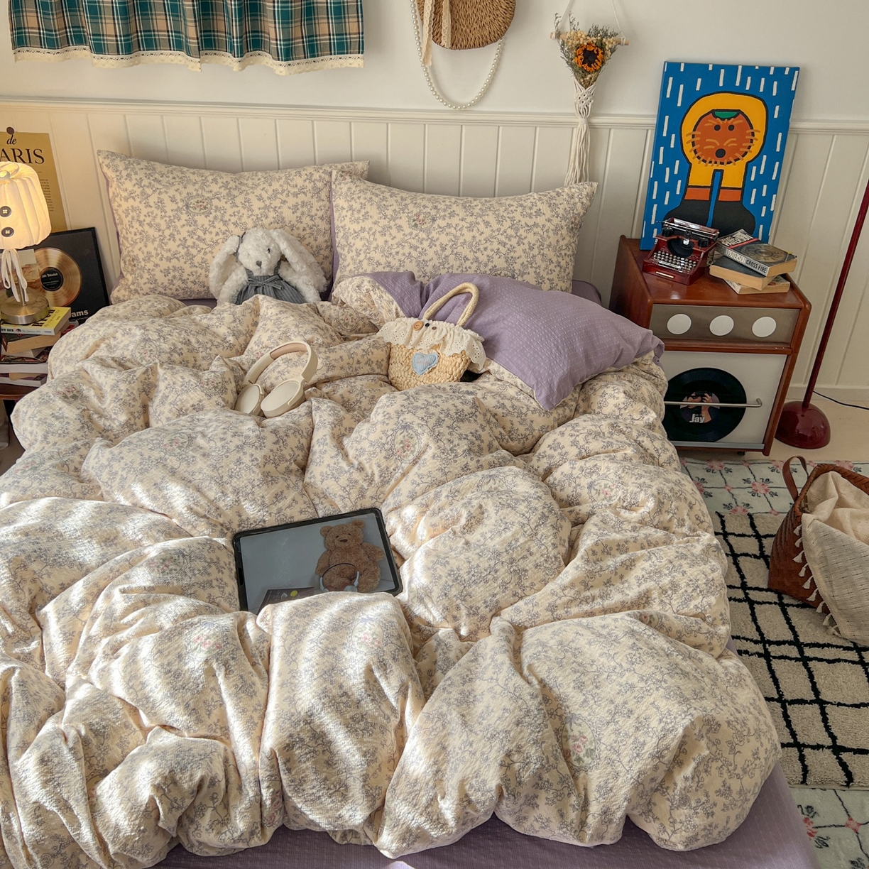 91家纺网 家纺一手货源 找家纺 水木坊 2026春夏新款高品质泡芙普通款四件套 蕾丝花匣