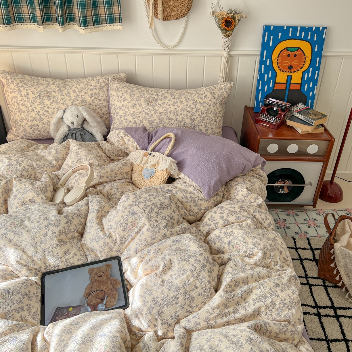 91家纺网 家纺一手货源 找家纺 水木坊 2026春夏新款高品质泡芙普通款四件套 蕾丝花匣