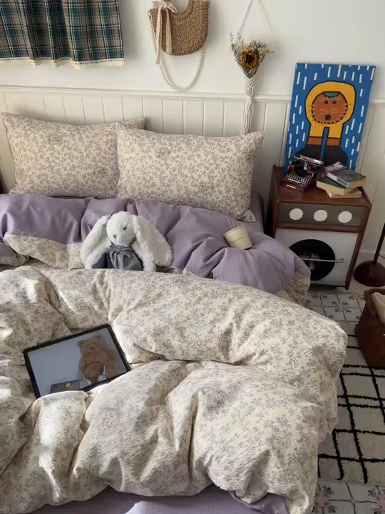 91家纺网 家纺一手货源 找家纺 水木坊 2026春夏新款高品质泡芙普通款四件套 蕾丝花匣