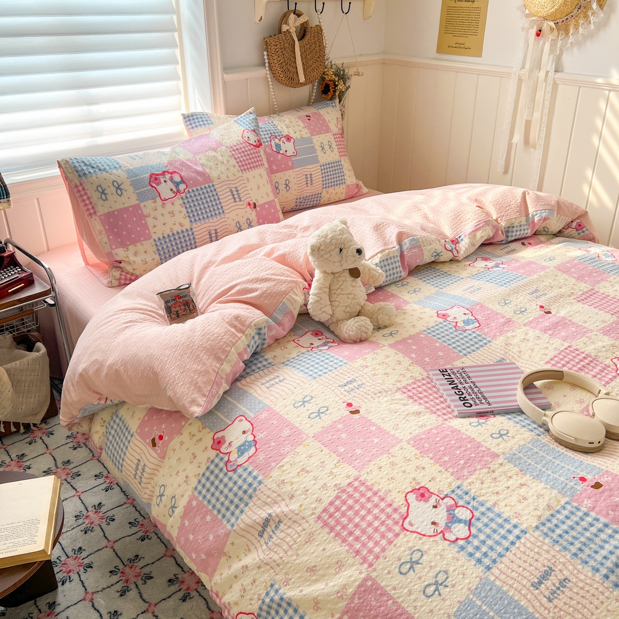 91家纺网 家纺一手货源 找家纺 水木坊 2026春夏新款高品质泡芙普通款四件套 甜喵块块