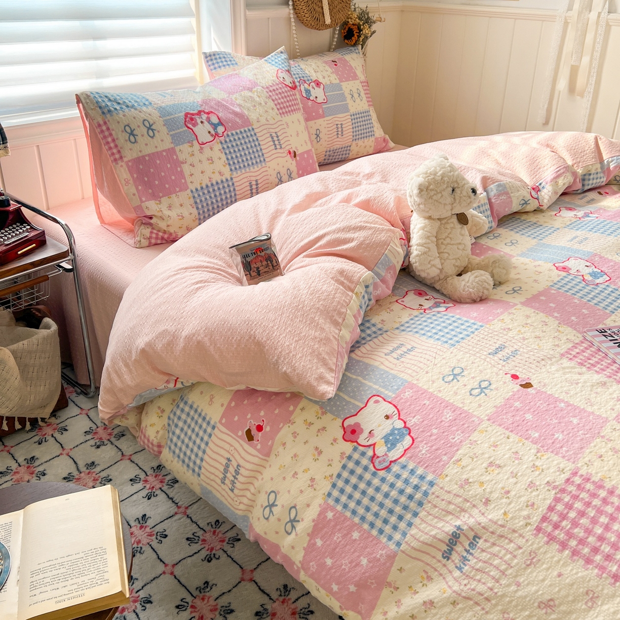 91家纺网 家纺一手货源 找家纺 水木坊 2026春夏新款高品质泡芙普通款四件套 甜喵块块