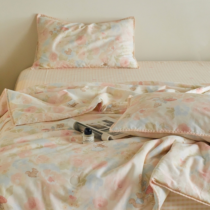 91家纺网 家纺一手货源 找家纺 暖阳 2026新款全棉贝壳边棉花夏被夏凉被空调被 斑斓兔