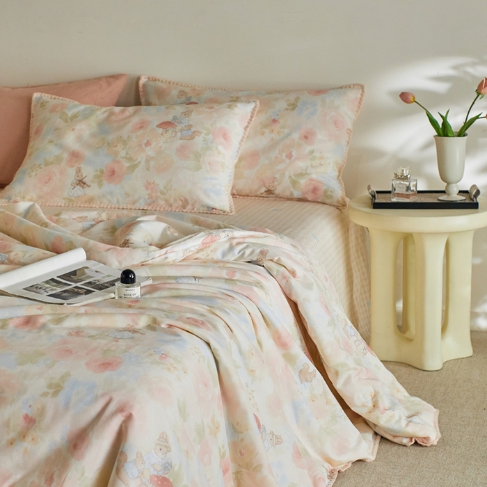 91家纺网 家纺一手货源 找家纺 暖阳 2026新款全棉贝壳边棉花夏被夏凉被空调被 斑斓兔