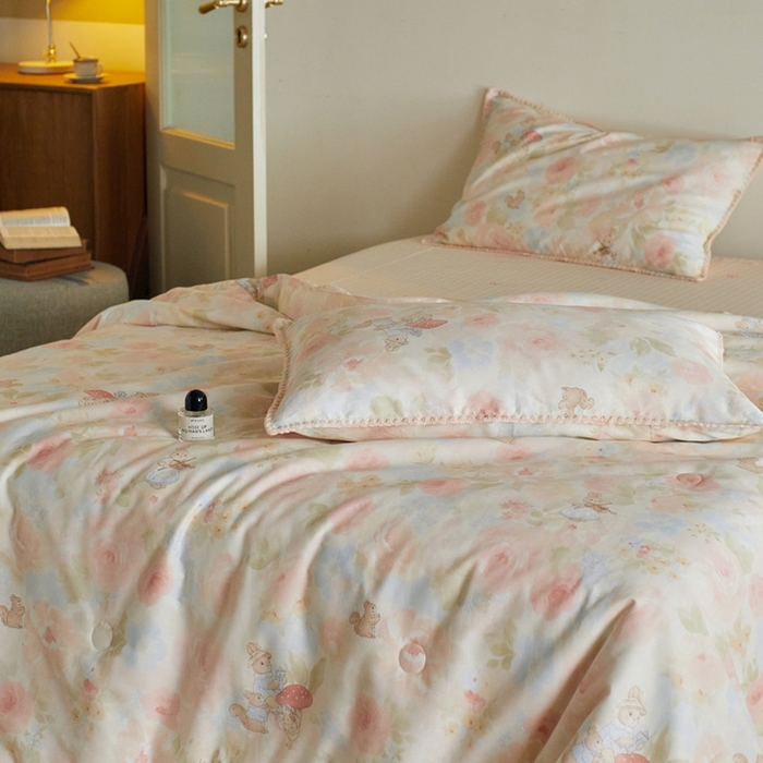 91家纺网 家纺一手货源 找家纺 暖阳 2026新款全棉贝壳边棉花夏被夏凉被空调被 斑斓兔