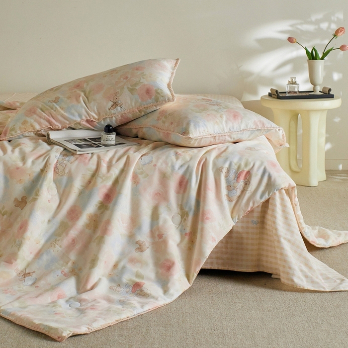 91家纺网 家纺一手货源 找家纺 暖阳 2026新款全棉贝壳边棉花夏被夏凉被空调被 斑斓兔