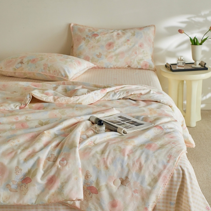 91家纺网 家纺一手货源 找家纺 暖阳 2026新款全棉贝壳边棉花夏被夏凉被空调被 斑斓兔