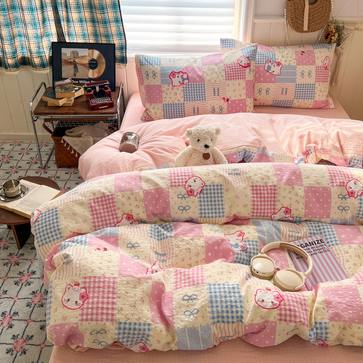 91家纺网 家纺一手货源 找家纺 水木坊 2026春夏新款高品质泡芙普通款四件套 甜喵块块