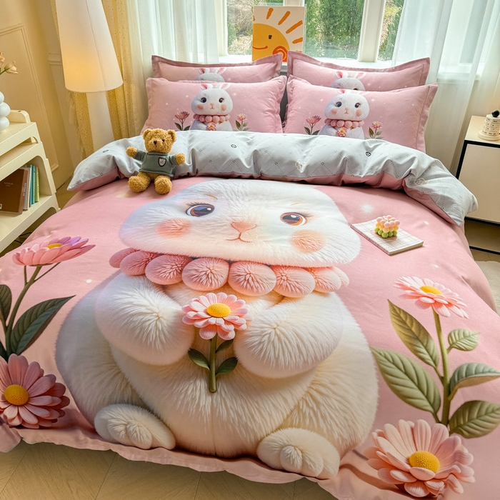 91家纺网 家纺一手货源 找家纺 （总）宝薇 2026春夏新款7D卡通加厚斜纹仿棉生态磨毛大版四件套