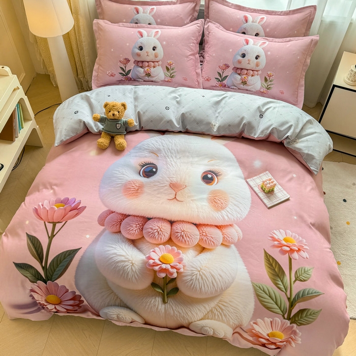 91家纺网 家纺一手货源 找家纺 （总）宝薇 2026春夏新款7D卡通加厚斜纹仿棉生态磨毛大版四件套