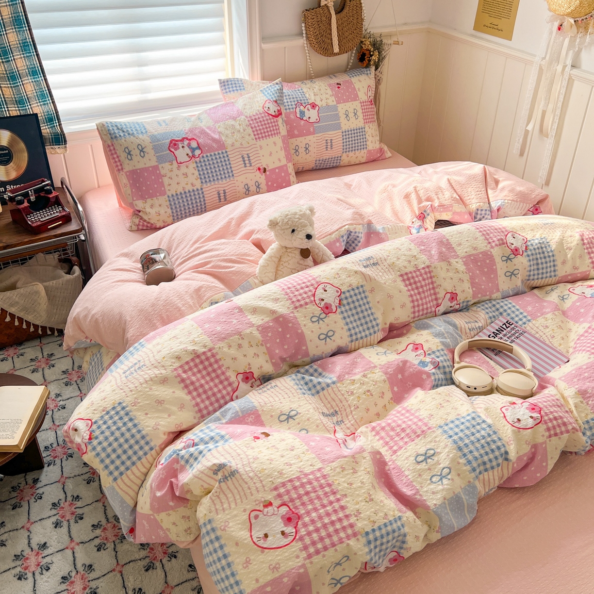 91家纺网 家纺一手货源 找家纺 水木坊 2026春夏新款高品质泡芙普通款四件套 甜喵块块