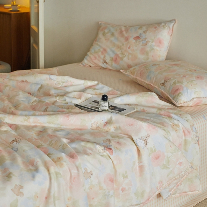 91家纺网 家纺一手货源 找家纺 暖阳 2026新款全棉贝壳边棉花夏被夏凉被空调被 斑斓兔