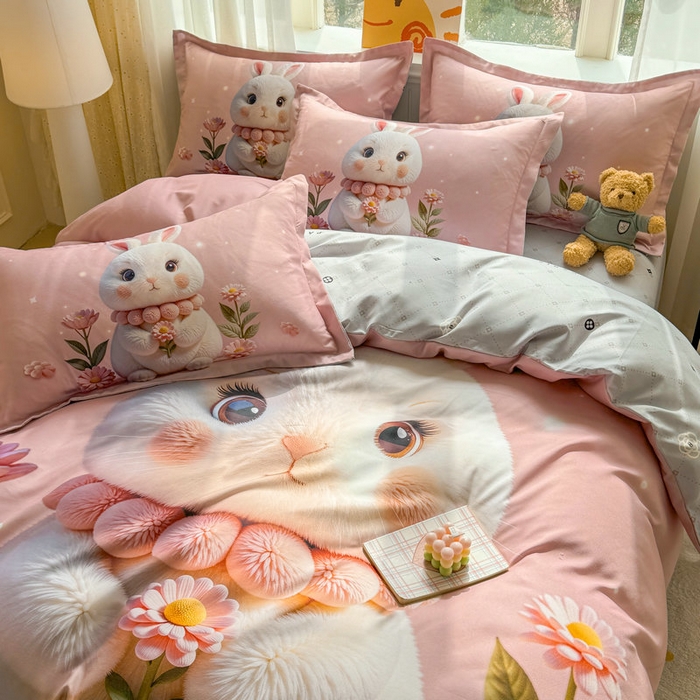 91家纺网 家纺一手货源 找家纺 （总）宝薇 2026春夏新款7D卡通加厚斜纹仿棉生态磨毛大版四件套