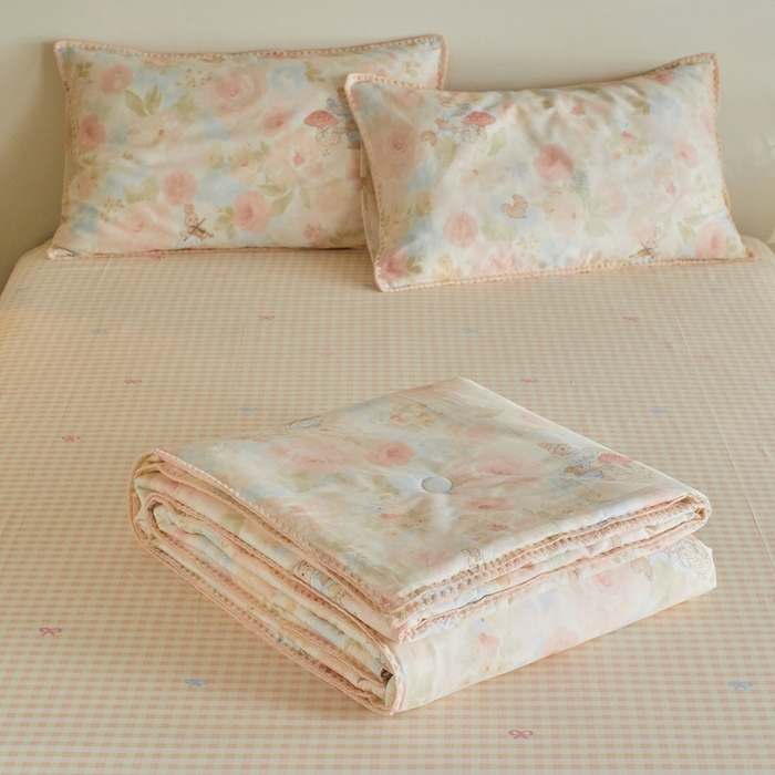 91家纺网 家纺一手货源 找家纺 暖阳 2026新款全棉贝壳边棉花夏被夏凉被空调被 斑斓兔