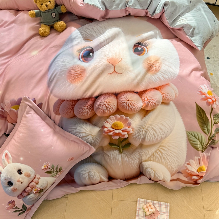 91家纺网 家纺一手货源 找家纺 （总）宝薇 2026春夏新款7D卡通加厚斜纹仿棉生态磨毛大版四件套