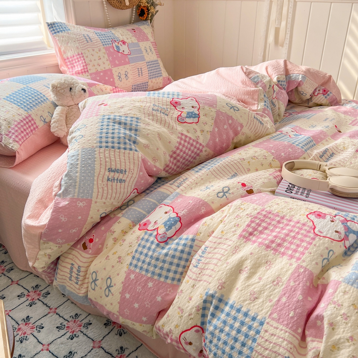 91家纺网 家纺一手货源 找家纺 水木坊 2026春夏新款高品质泡芙普通款四件套 甜喵块块