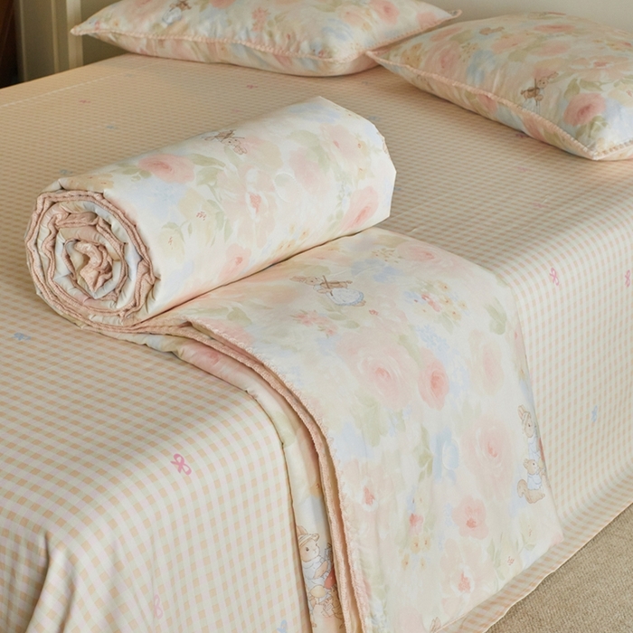 91家纺网 家纺一手货源 找家纺 暖阳 2026新款全棉贝壳边棉花夏被夏凉被空调被 斑斓兔