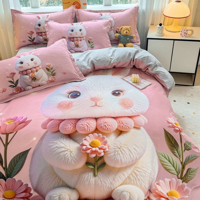 91家纺网 家纺一手货源 找家纺 （总）宝薇 2026春夏新款7D卡通加厚斜纹仿棉生态磨毛大版四件套