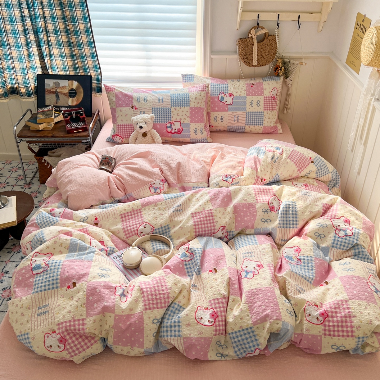 91家纺网 家纺一手货源 找家纺 水木坊 2026春夏新款高品质泡芙普通款四件套 甜喵块块