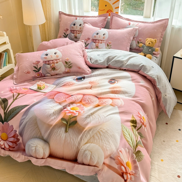 91家纺网 家纺一手货源 找家纺 （总）宝薇 2026春夏新款7D卡通加厚斜纹仿棉生态磨毛大版四件套