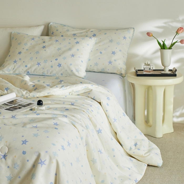 91家纺网 家纺一手货源 找家纺 暖阳 2026新款全棉贝壳边棉花夏被夏凉被空调被 海星贝壳