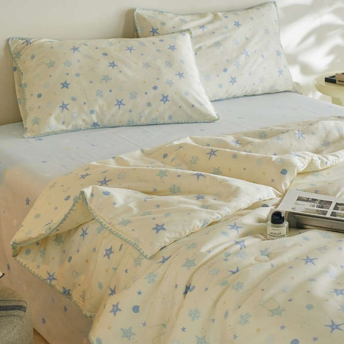 91家纺网 家纺一手货源 找家纺 暖阳 2026新款全棉贝壳边棉花夏被夏凉被空调被 海星贝壳