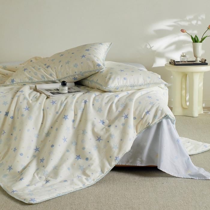 91家纺网 家纺一手货源 找家纺 暖阳 2026新款全棉贝壳边棉花夏被夏凉被空调被 海星贝壳