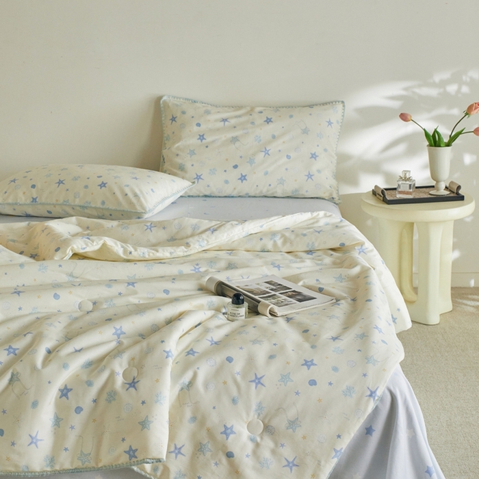 91家纺网 家纺一手货源 找家纺 暖阳 2026新款全棉贝壳边棉花夏被夏凉被空调被 海星贝壳