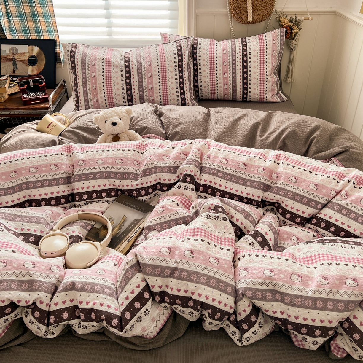 水木坊 2026春夏新款高品质泡芙普通款四件套 猫咪集-粉