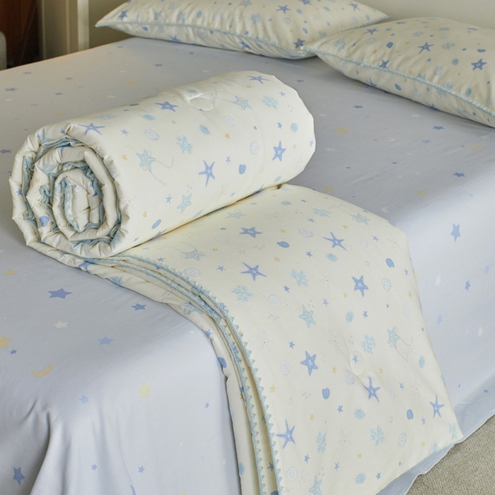 91家纺网 家纺一手货源 找家纺 暖阳 2026新款全棉贝壳边棉花夏被夏凉被空调被 海星贝壳