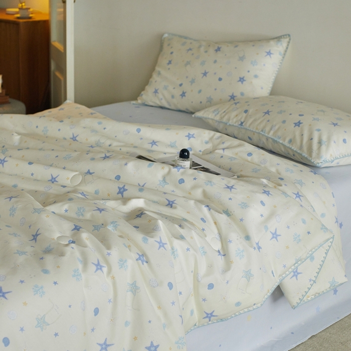 91家纺网 家纺一手货源 找家纺 暖阳 2026新款全棉贝壳边棉花夏被夏凉被空调被 海星贝壳