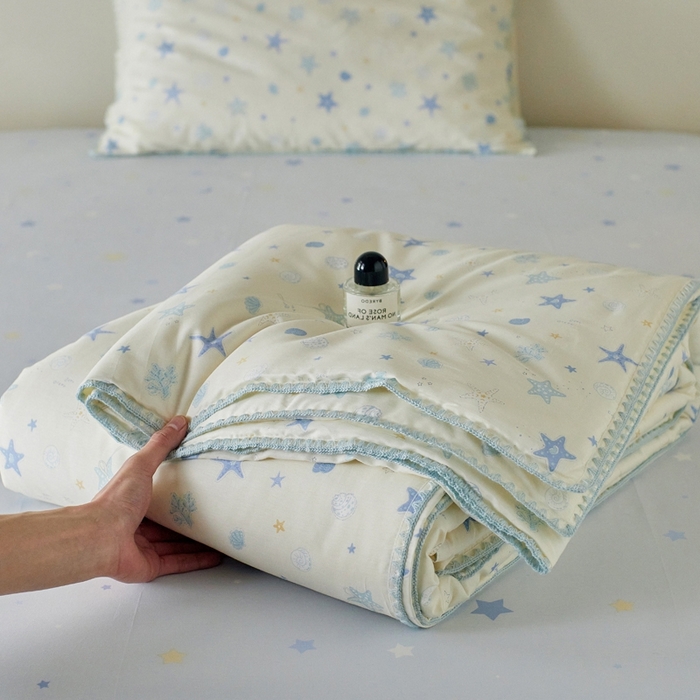 91家纺网 家纺一手货源 找家纺 暖阳 2026新款全棉贝壳边棉花夏被夏凉被空调被 海星贝壳