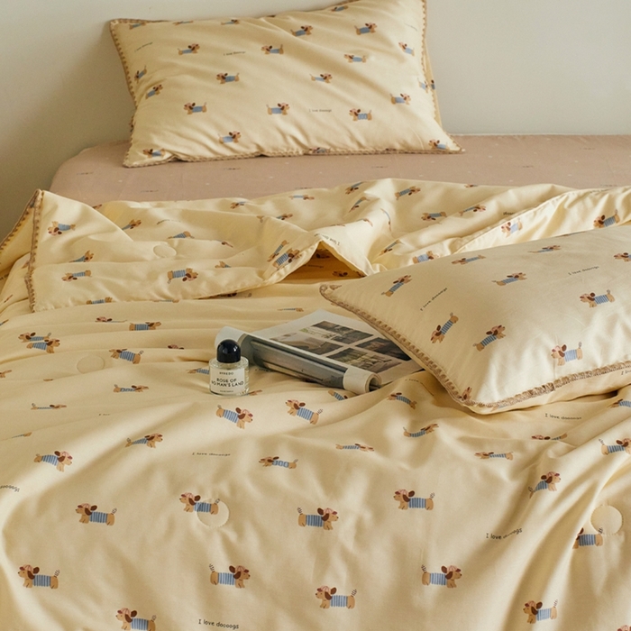 91家纺网 家纺一手货源 找家纺 暖阳 2026新款全棉贝壳边棉花夏被夏凉被空调被 咖色狗狗