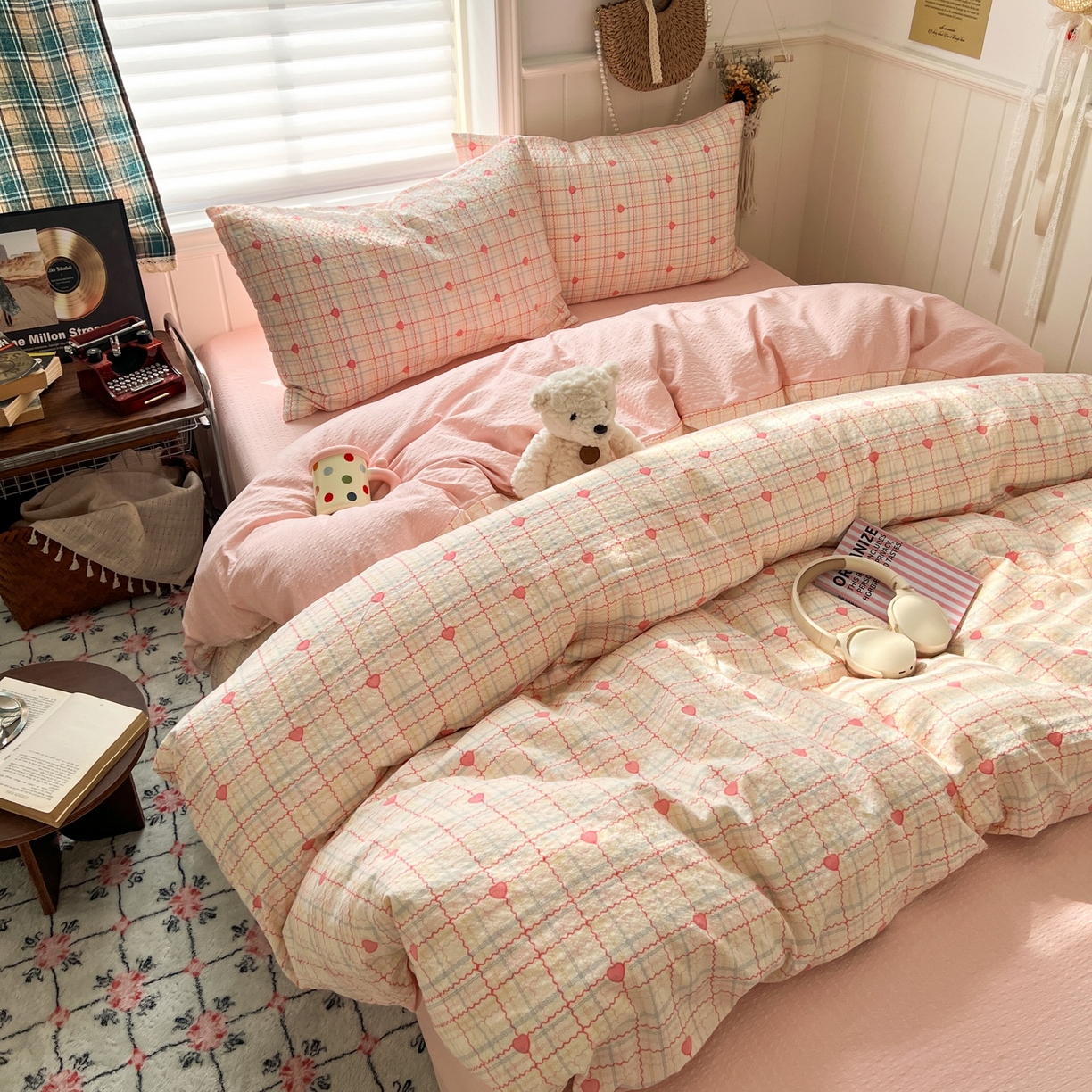 91家纺网 家纺一手货源 找家纺 水木坊 2026春夏新款高品质泡芙普通款四件套 格格心