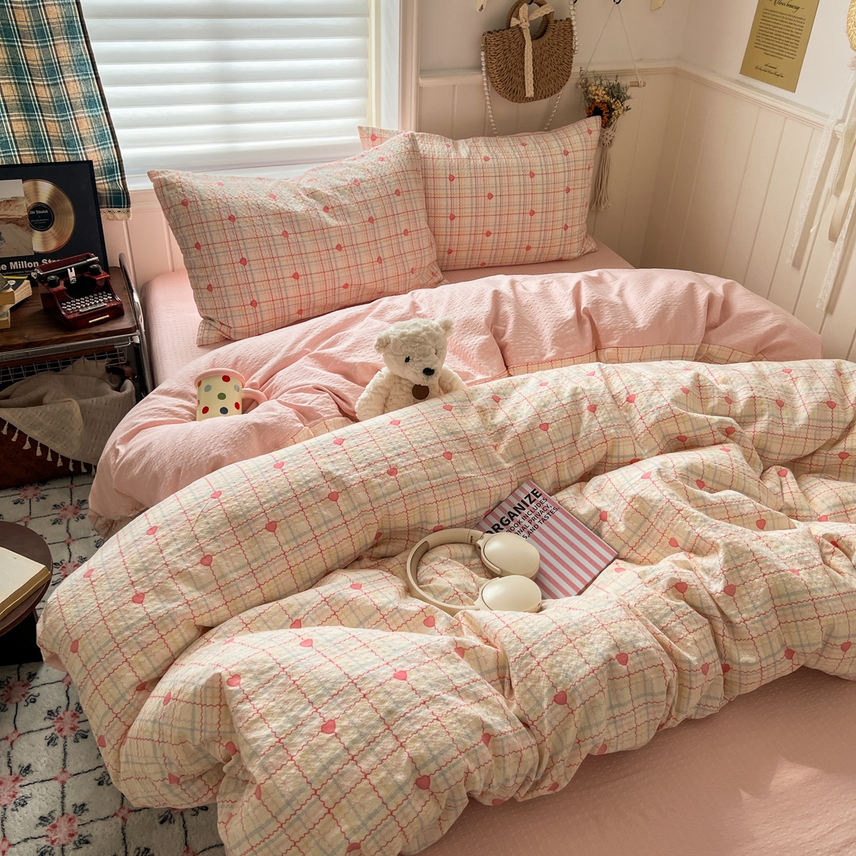 91家纺网 家纺一手货源 找家纺 水木坊 2026春夏新款高品质泡芙普通款四件套 格格心