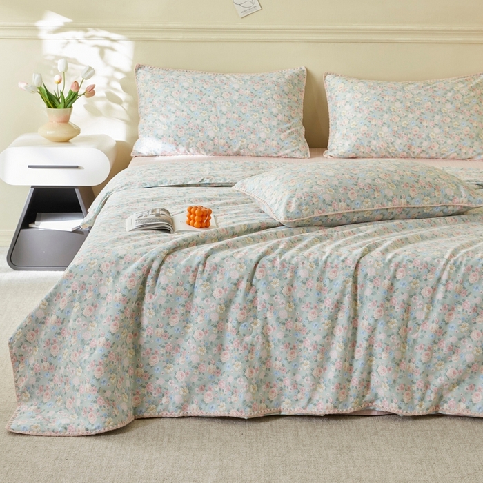 91家纺网 家纺一手货源 找家纺 暖阳 2026新款全棉贝壳边棉花夏被夏凉被空调被 柏林梦境绿