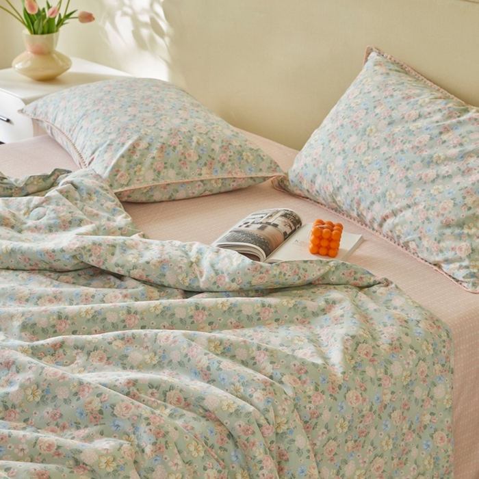 91家纺网 家纺一手货源 找家纺 暖阳 2026新款全棉贝壳边棉花夏被夏凉被空调被 柏林梦境绿