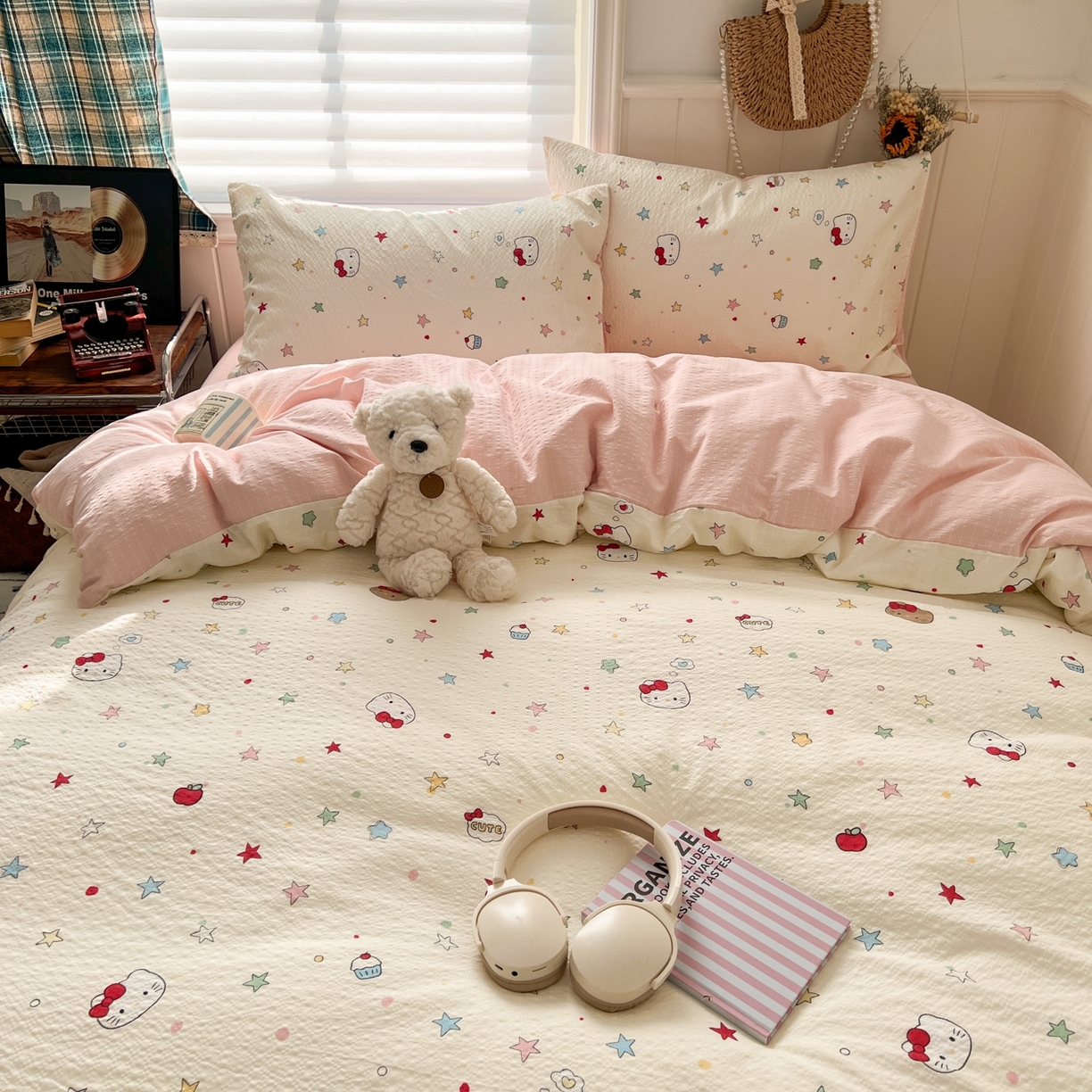 91家纺网 家纺一手货源 找家纺 水木坊 2026春夏新款高品质泡芙普通款四件套 星芒凯蒂