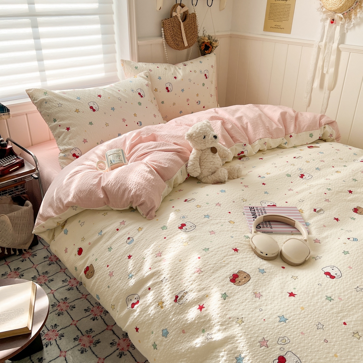 91家纺网 家纺一手货源 找家纺 水木坊 2026春夏新款高品质泡芙普通款四件套 星芒凯蒂