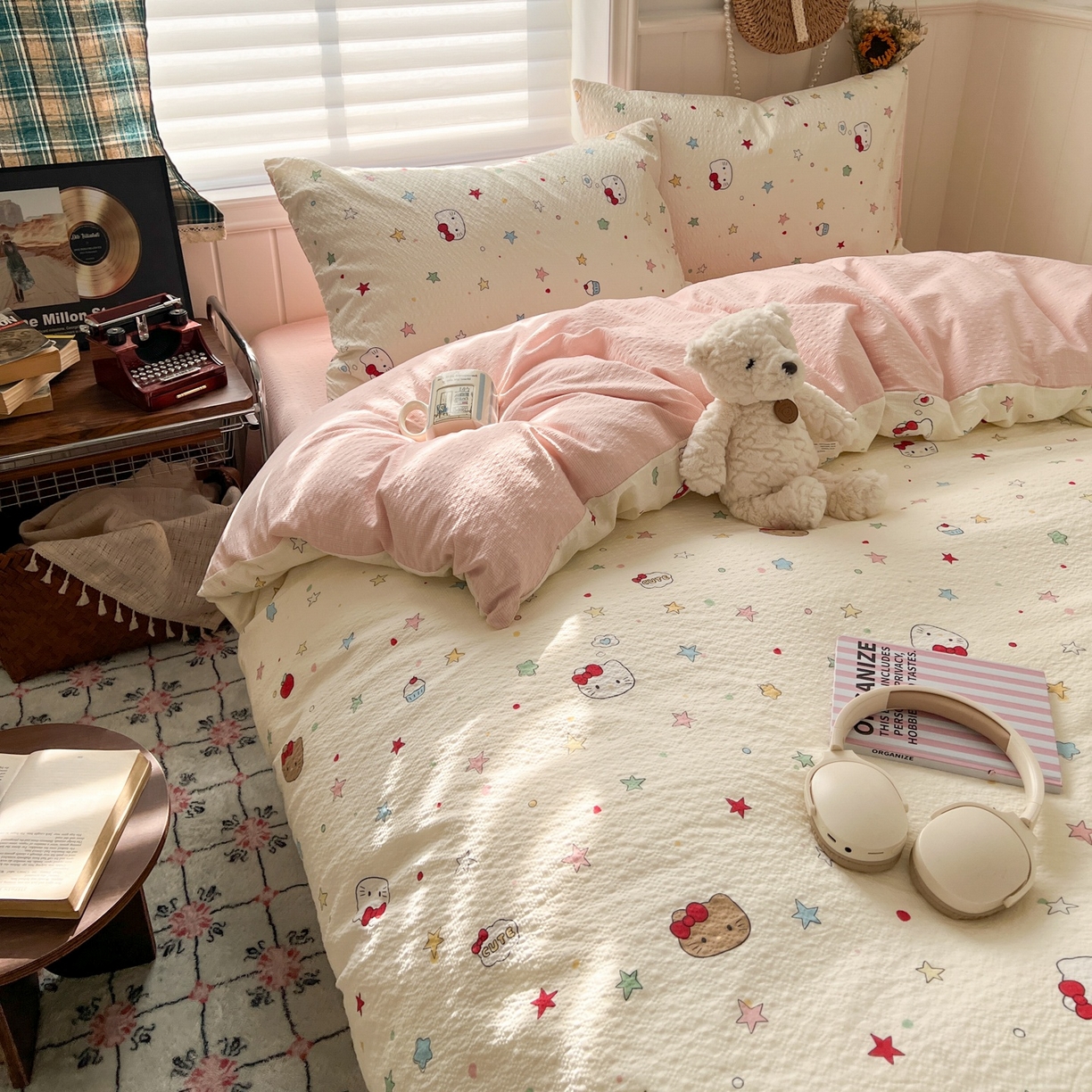 91家纺网 家纺一手货源 找家纺 水木坊 2026春夏新款高品质泡芙普通款四件套 星芒凯蒂