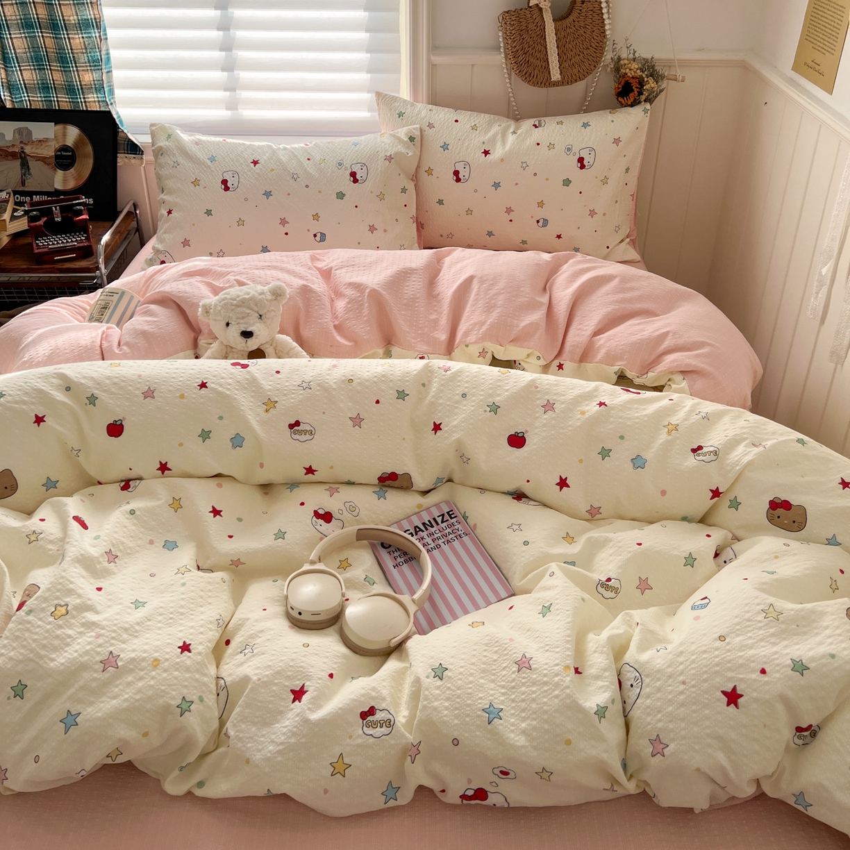 91家纺网 家纺一手货源 找家纺 水木坊 2026春夏新款高品质泡芙普通款四件套 星芒凯蒂