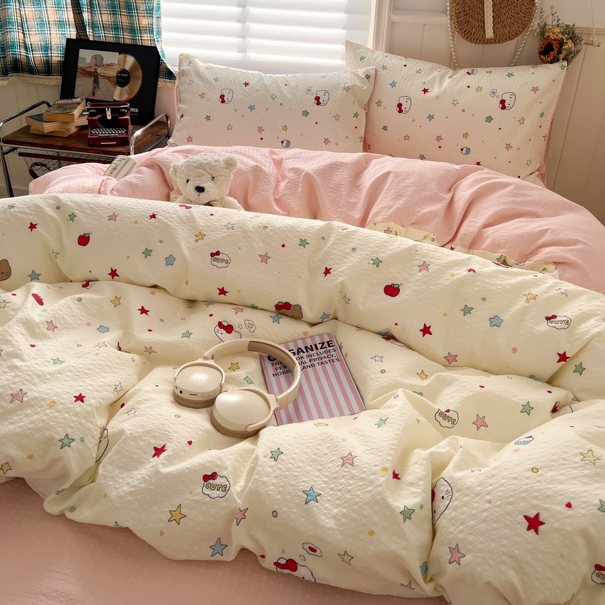 91家纺网 家纺一手货源 找家纺 水木坊 2026春夏新款高品质泡芙普通款四件套 星芒凯蒂